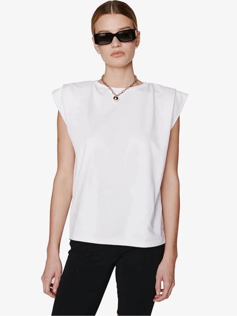 Anine Bing White Padded-Shoulder Tank Top
